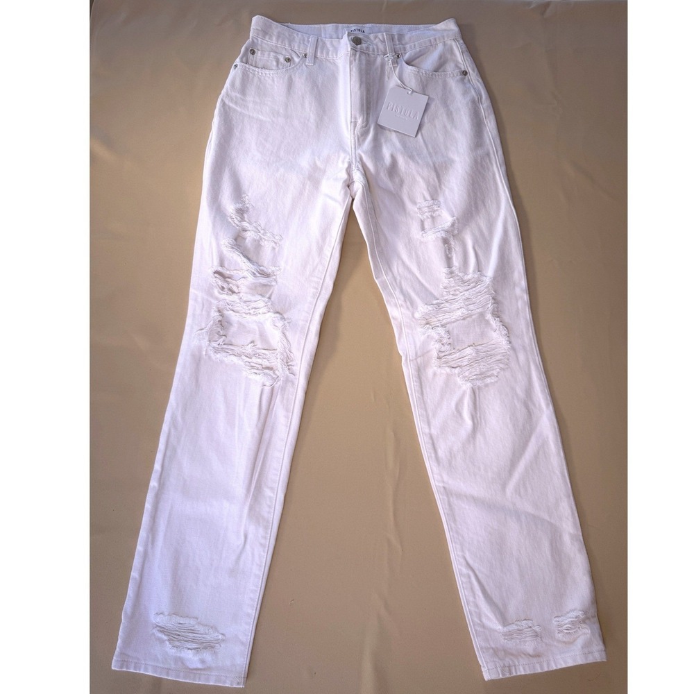 Pistola Presley High Rise Relaxed Roller Distressed White Jeans 27 P6626HFI-BLZ